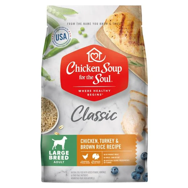 - High protein dog foodChicken Soup ForThe Soul Large Breed Adult Recipe with Chicken, Turkey & Brown Rice Dry Dog Food