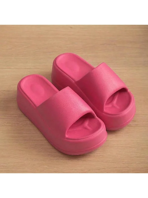 Women's Super Thick Sole Slippers, New Summer Fashionable Solid Color EVA Beach Slippers Pink Slides, Goes Well With Any Outfit