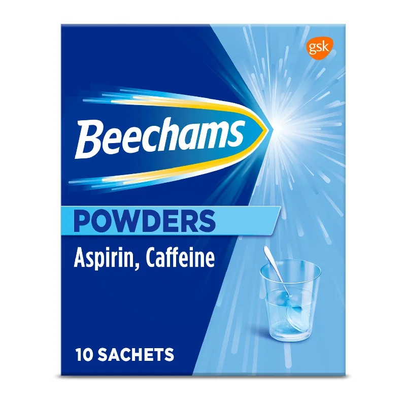 Beechams Cold & Flu Powders Pain & Fever Relief Aspirin & Caffeine x10