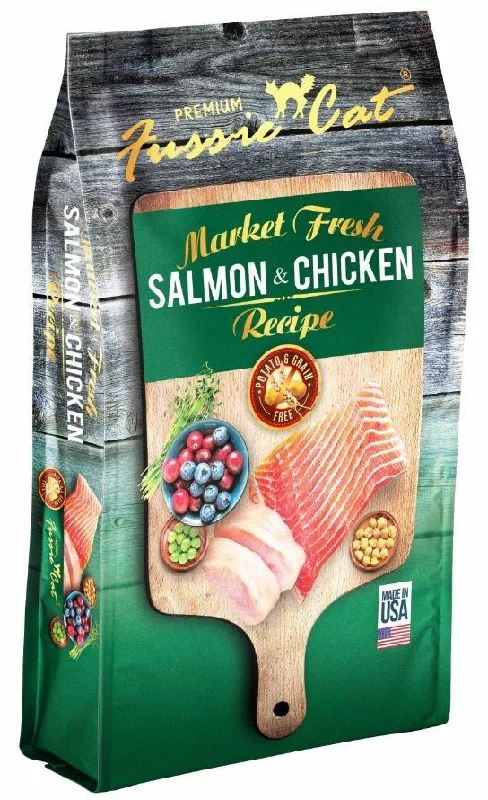    - High-protein cat food  Fussie Cat Market Fresh Grain Free Salmon & Chicken Recipe Dry Cat Food