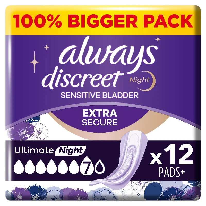 Always Discreet Incontinence Plus Womens Ultimate Night Pads x12