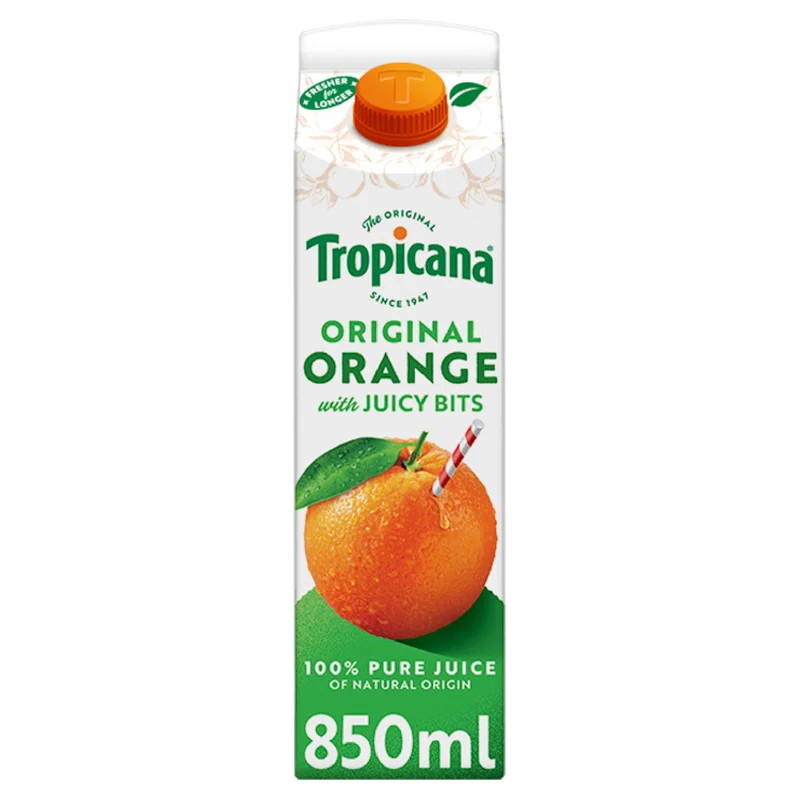 Tropicana Long Life Pure Original Orange Fruit Juice with Bits 850ml