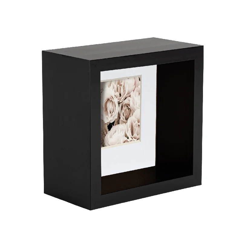 4" x 4" 3D Deep Box Black Photo Frame with 2" x 2" Mount - By Nicola Spring