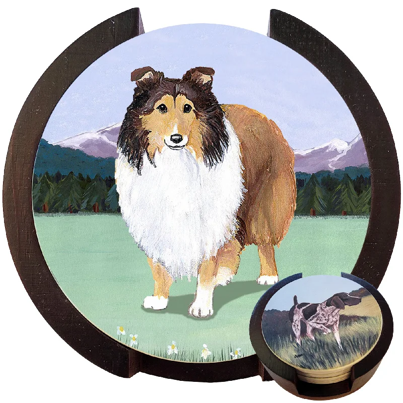 Shetland Sheepdog Scenic Bisque Coaster Set