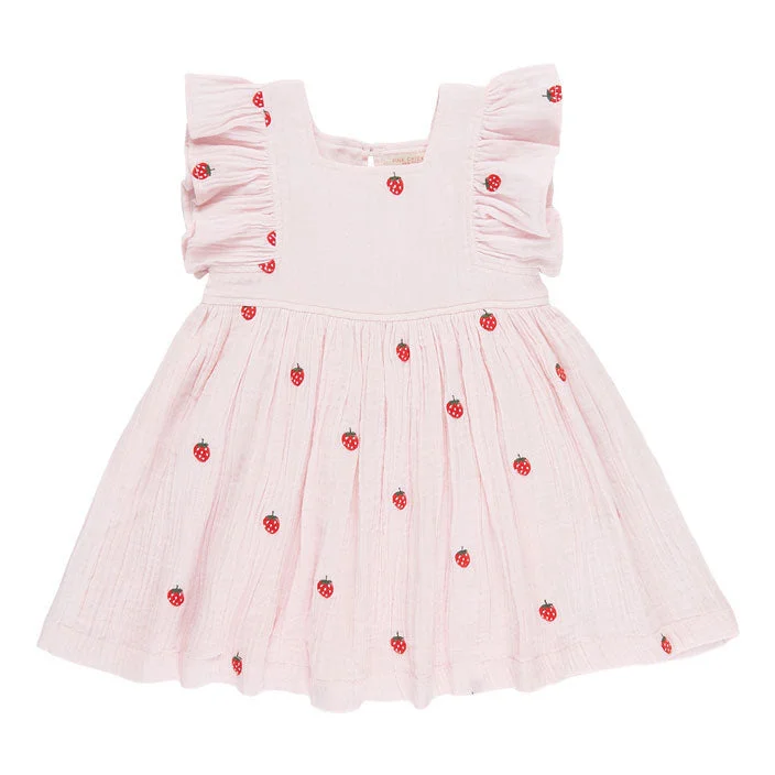 Pink Chicken Strawberry Embroidery Elsie Dress