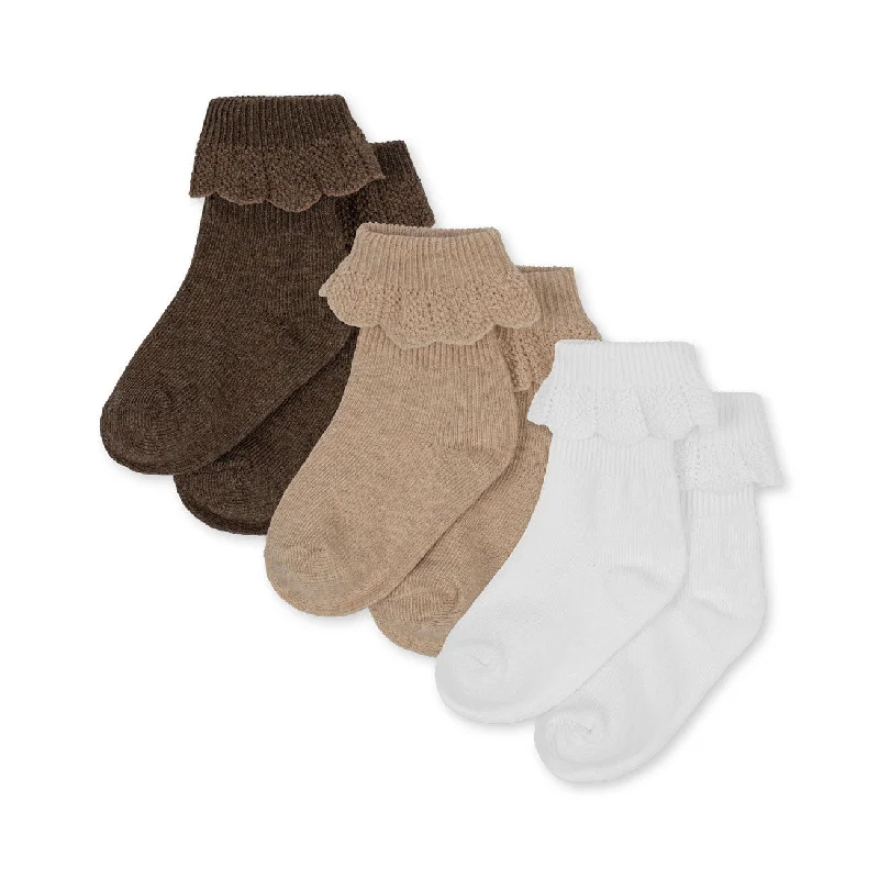 Konges Slojd Optic White/Sand/Brown 3 Pack Frill Socks