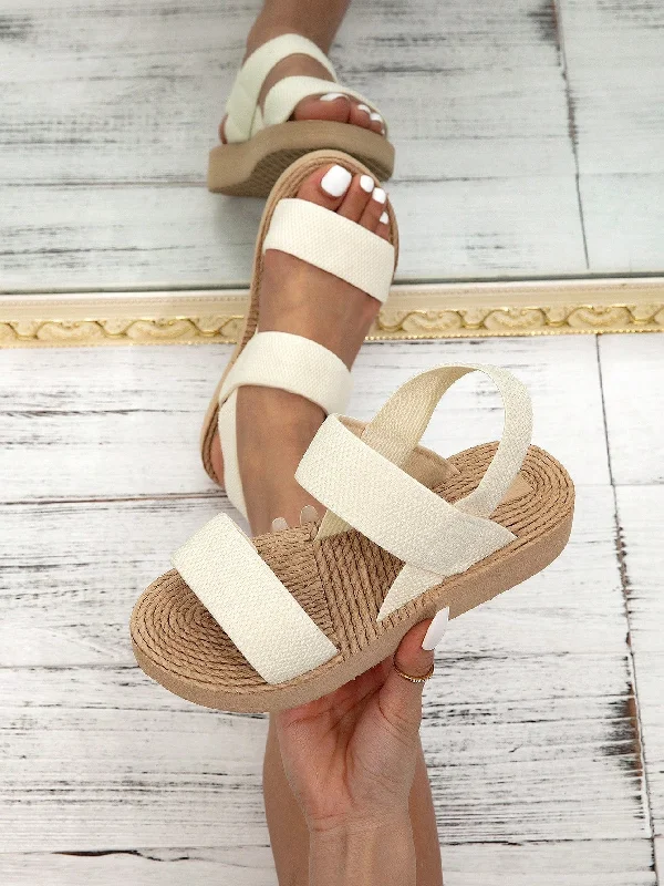 Women's Fashion White Summer Shoes, Woven-Design Flat Sandals For Casual & Beach, Ladies'  Bottom Imitation Slipper