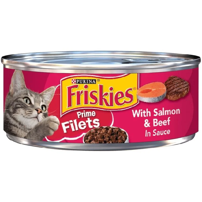 2. **Brand-Related**  Friskies Prime Filets with Salmon & Beef in Sauce Canned Cat Food