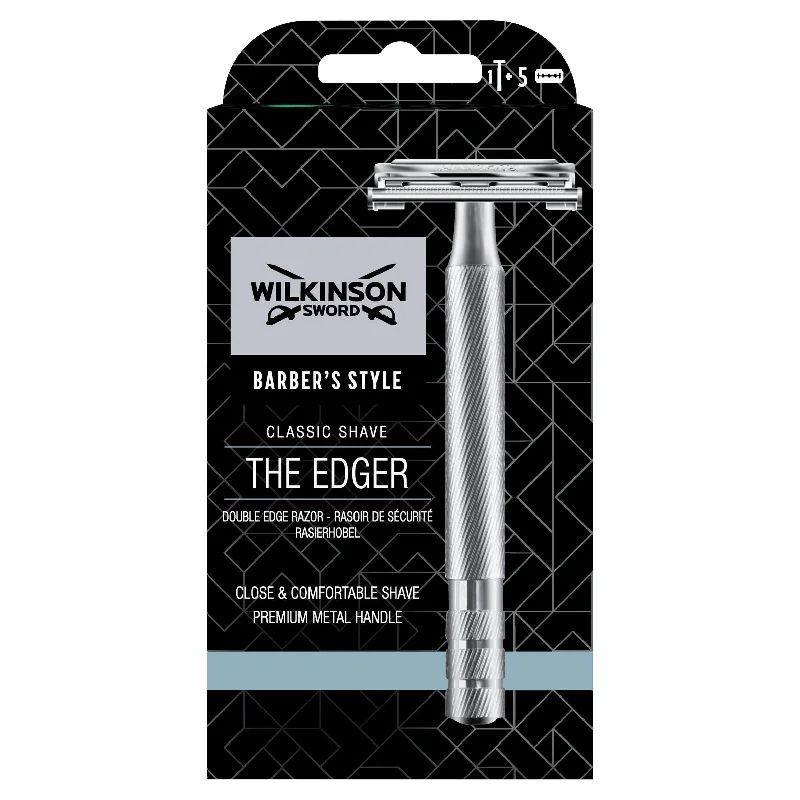 Wilkinson Sword Barber's Style the Edger Men's Double Edge Razor with Blades x5