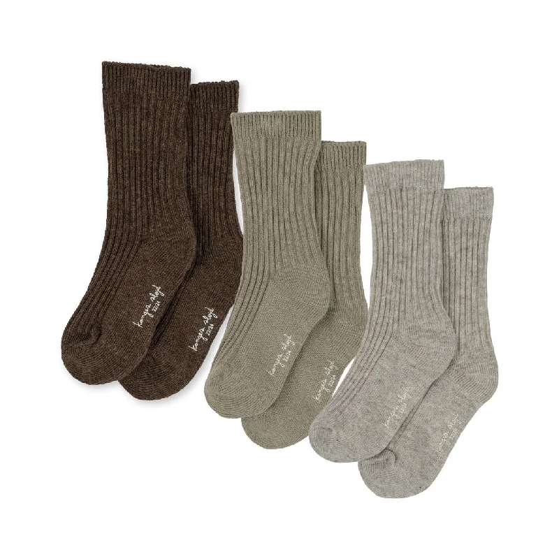 Konges Slojd Soft Grey/Ment/Brown 3 Pack Rib Socks