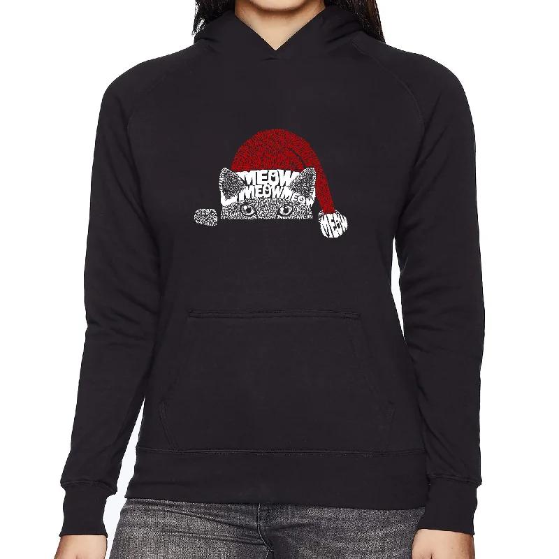 Christmas Peeking Cat - Women's Word Art Hooded Sweatshirt