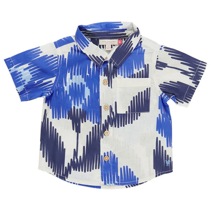 Pink Chicken Blue Ikat Jack Shirt